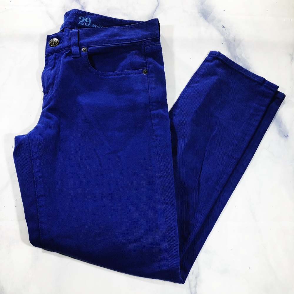 J. Crew Bright Blue Skinny Toothpick Ankle Jeans